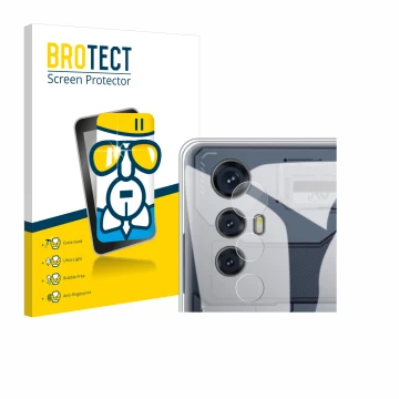 Face avant d’un emballage produit avec le logo de la marque BROTECT. À côté, l’appareil Cubot Max 5 (Caméra UNIQUEMENT) est re