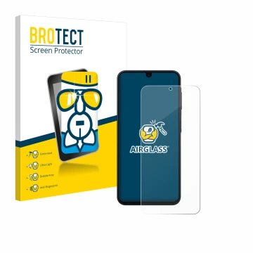 Face avant d’un emballage produit avec le logo de la marque BROTECT. À côté, l’appareil Samsung Galaxy A16 4G est représenté a