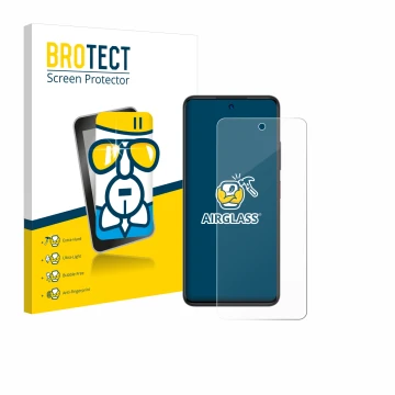 Face avant d’un emballage produit avec le logo de la marque BROTECT. À côté, l’appareil ZTE Blade A75 4G est représenté avec l