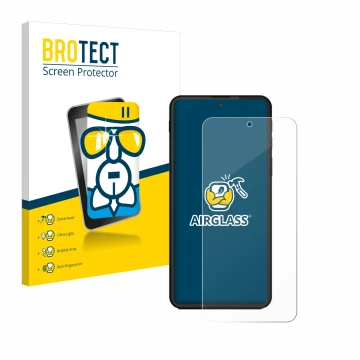 Face avant d’un emballage produit avec le logo de la marque BROTECT. À côté, l’appareil Shiftphones Shiftphone 8.1 est représe