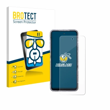 Face avant d’un emballage produit avec le logo de la marque BROTECT. À côté, l’appareil AGM X6 Phantom est représenté avec la 