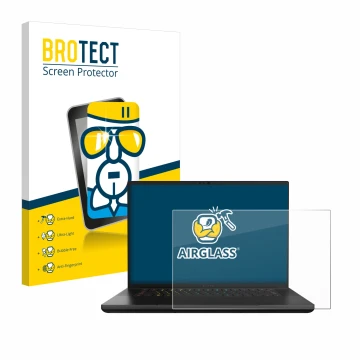 Face avant d’un emballage produit avec le logo de la marque BROTECT. À côté, l’appareil Razer Blade 16 2024 est représenté ave