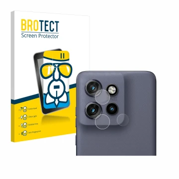 Face avant d’un emballage produit avec le logo de la marque BROTECT. À côté, l’appareil Motorola Edge 50 Neo (Caméra UNIQUEMEN