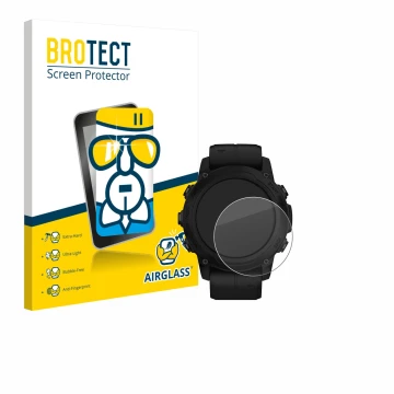 Face avant d’un emballage produit avec le logo de la marque BROTECT. À côté, l’appareil Garmin Descent G1 Solar est représenté