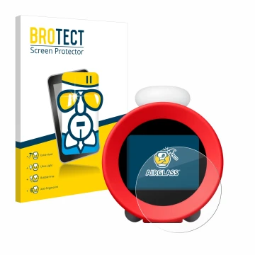 Face avant d’un emballage produit avec le logo de la marque BROTECT. À côté, l’appareil Nintendo Sound Clock Alarmo est représ