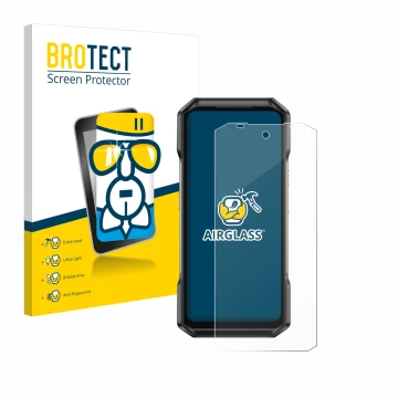 Face avant d’un emballage produit avec le logo de la marque BROTECT. À côté, l’appareil Ulefone Armor 27 est représenté avec l
