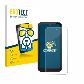 Face avant d’un emballage produit avec le logo de la marque BROTECT. À côté, l’appareil Volla Phone X23 est représenté avec la