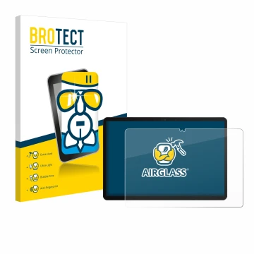 Face avant d’un emballage produit avec le logo de la marque BROTECT. À côté, l’appareil Chuwi Hi10 X1 est représenté avec la p