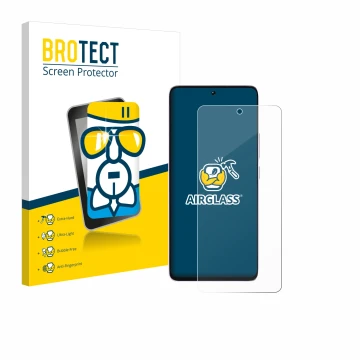 Face avant d’un emballage produit avec le logo de la marque BROTECT. À côté, l’appareil Xiaomi Poco M7 Pro est représenté avec