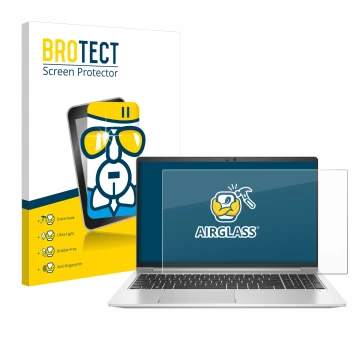 Face avant d’un emballage produit avec le logo de la marque BROTECT. À côté, l’appareil HP EliteBook 650 G10 est représenté av
