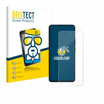 Face avant d’un emballage produit avec le logo de la marque BROTECT. À côté, l’appareil Oppo Reno 13 F est représenté avec la 