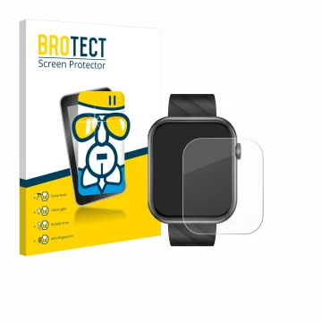 Face avant d’un emballage produit avec le logo de la marque BROTECT. À côté, l’appareil Bekomiya Smartwatch 2
