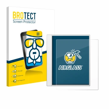 Face avant d’un emballage produit avec le logo de la marque BROTECT. À côté, l’appareil Boox Note Max est représenté avec la p