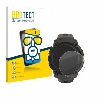 Face avant d’un emballage produit avec le logo de la marque BROTECT. À côté, l’appareil Garmin Instinct E (40 mm) est représen