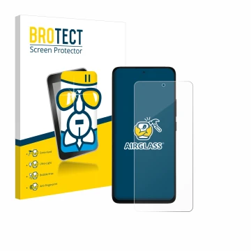 Face avant d’un emballage produit avec le logo de la marque BROTECT. À côté, l’appareil Xiaomi Redmi Note 14 4G est représenté