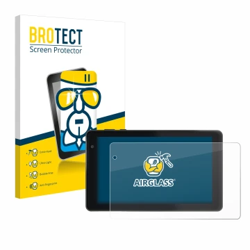 Face avant d’un emballage produit avec le logo de la marque BROTECT. À côté, l’appareil Lisciani Mio Tab 7 est représenté avec