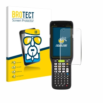 Face avant d’un emballage produit avec le logo de la marque BROTECT. À côté, l’appareil Zebra MC3400 est représenté avec la pr