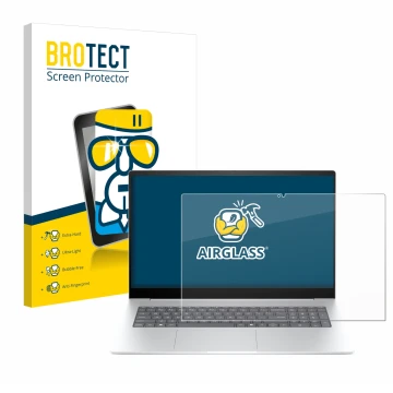 Face avant d’un emballage produit avec le logo de la marque BROTECT. À côté, l’appareil HP Envy 17-da0777ng est représenté ave