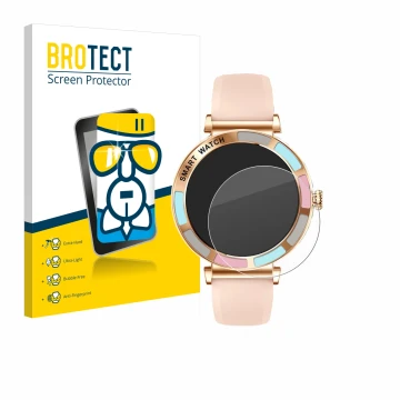 Face avant d’un emballage produit avec le logo de la marque BROTECT. À côté, l’appareil Braidol Smartwatch 1.27