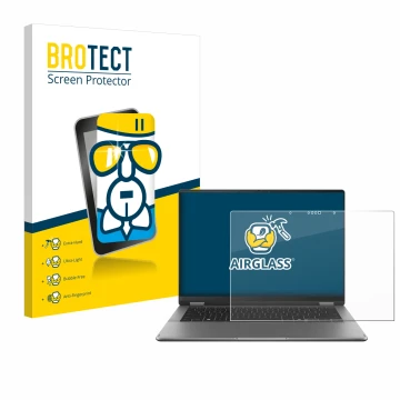 Face avant d’un emballage produit avec le logo de la marque BROTECT. À côté, l’appareil ASUS Vivobook 14 Flip TP3407 est repré