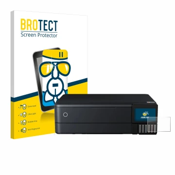 Face avant d’un emballage produit avec le logo de la marque BROTECT. À côté, l’appareil Epson EcoTank ET-8550 est représenté a