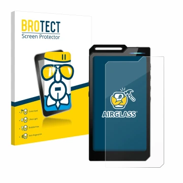 Face avant d’un emballage produit avec le logo de la marque BROTECT. À côté, l’appareil Hiby R4 est représenté avec la protect