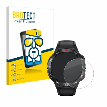 Face avant d’un emballage produit avec le logo de la marque BROTECT. À côté, l’appareil Xiaomi Mibro GS Pro est représenté ave