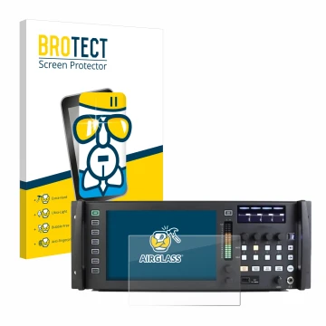 Face avant d’un emballage produit avec le logo de la marque BROTECT. À côté, l’appareil Behringer Wing Rack est représenté ave