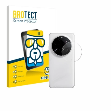 Face avant d’un emballage produit avec le logo de la marque BROTECT. À côté, l’appareil Xiaomi 15 Ultra (Caméra UNIQUEMENT) es