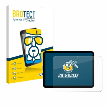 Face avant d’un emballage produit avec le logo de la marque BROTECT. À côté, l’appareil Apple iPad A16 11