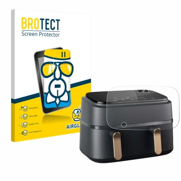 Face avant d’un emballage produit avec le logo de la marque BROTECT. À côté, l’appareil Philips Airfryer NA352/00 est représen