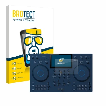 Face avant d’un emballage produit avec le logo de la marque BROTECT. À côté, l’appareil AlphaTheta OMNIS-Duo (Jog) est représe