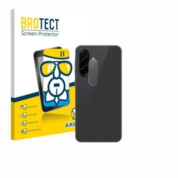 Face avant d’un emballage produit avec le logo de la marque BROTECT. À côté, l’appareil Samsung Galaxy A36 5G Enterprise Editi