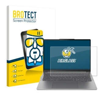 Face avant d’un emballage produit avec le logo de la marque BROTECT. À côté, l’appareil Lenovo IdeaPad Pro 5 Gen 10 14