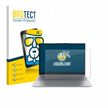 Face avant d’un emballage produit avec le logo de la marque BROTECT. À côté, l’appareil Lenovo ThinkBook 16 Gen 8 est représen