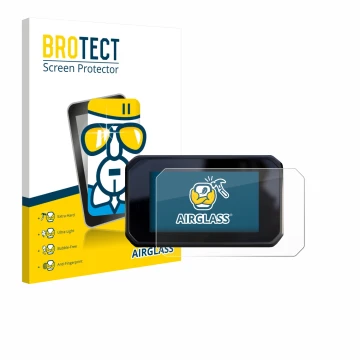 Face avant d’un emballage produit avec le logo de la marque BROTECT. À côté, l’appareil Honda CBR650R 2025 est représenté avec