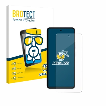 Face avant d’un emballage produit avec le logo de la marque BROTECT. À côté, l’appareil realme 14 est représenté avec la prote