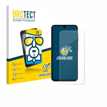 Face avant d’un emballage produit avec le logo de la marque BROTECT. À côté, l’appareil Samsung Galaxy A26 5G Enterprise Editi