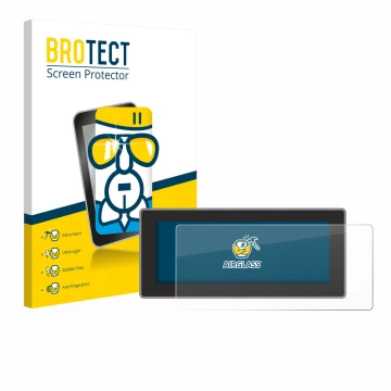 Face avant d’un emballage produit avec le logo de la marque BROTECT. À côté, l’appareil Hyundai Inster Xclass (2025) est repré