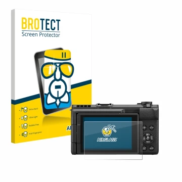 Face avant d’un emballage produit avec le logo de la marque BROTECT. À côté, l’appareil Canon PowerShot V1 est représenté avec