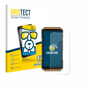 Face avant d’un emballage produit avec le logo de la marque BROTECT. À côté, l’appareil Ulefone Armor X32 est représenté avec 