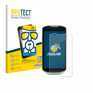 Face avant d’un emballage produit avec le logo de la marque BROTECT. À côté, l’appareil Zebra TC52x-HC est représenté avec la 