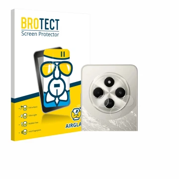 Face avant d’un emballage produit avec le logo de la marque BROTECT. À côté, l’appareil Xiaomi Poco C75 (Caméra UNIQUEMENT) es