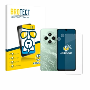 Face avant d’un emballage produit avec le logo de la marque BROTECT. À côté, l’appareil Xiaomi Poco C75 (Avant+Caméra) est rep