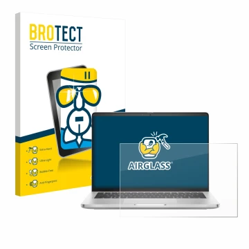 Face avant d’un emballage produit avec le logo de la marque BROTECT. À côté, l’appareil Dell Pro 14 Plus PB14250 est représent