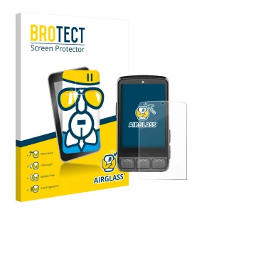 Face avant d’un emballage produit avec le logo de la marque BROTECT. À côté, l’appareil Wahoo Elemnt Roam V3 est représenté av