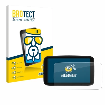 Face avant d’un emballage produit avec le logo de la marque BROTECT. À côté, l’appareil TomTom Go Navigator 6 (2ème génération