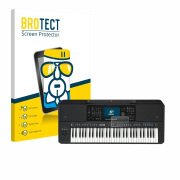 Face avant d’un emballage produit avec le logo de la marque BROTECT. À côté, l’appareil Yamaha PSR-SX720 est représenté avec l