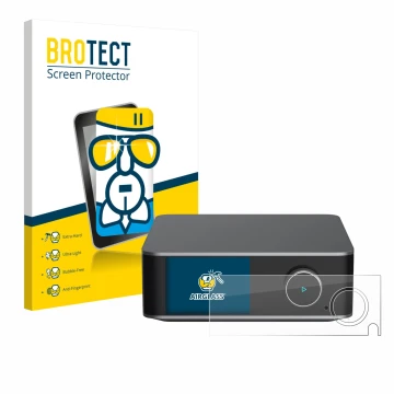 Face avant d’un emballage produit avec le logo de la marque BROTECT. À côté, l’appareil WiiM Ultra est représenté avec la prot