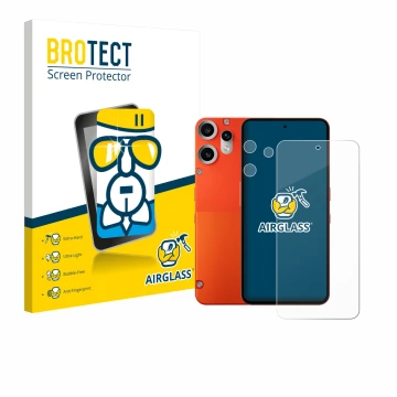Face avant d’un emballage produit avec le logo de la marque BROTECT. À côté, l’appareil Nothing CMF Phone 2 Pro (Avant+Caméra)